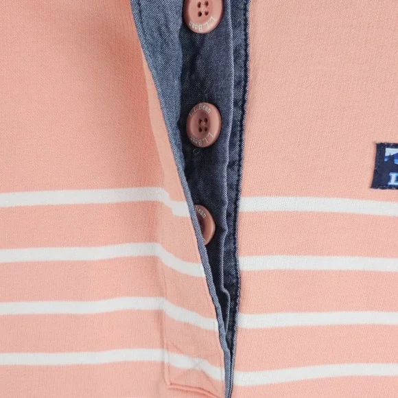 LL Bean Rugby Henley Coral Pink Long Sleeve Shirt Womens Medium Preppy Retro - Picture 9 of 16
